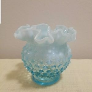 Vintage Fenton Hobnail And Ruffled Edge Vase, Blue